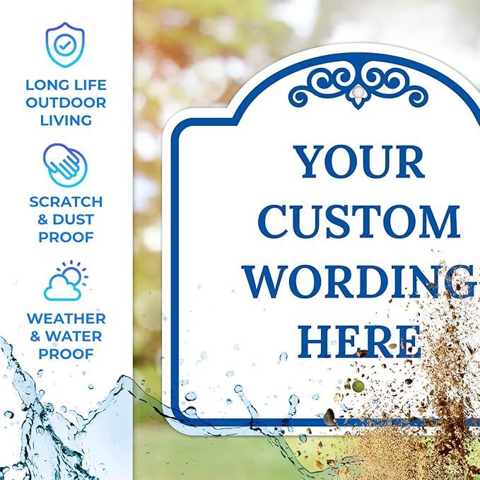 Custom Decorative Sign, Personalized Metal Sign for Business, Driveway, Home, Airbnb, Office Door Plaque, White Background 18x18 Inches, ACM, Fade Resistant, Made in USA