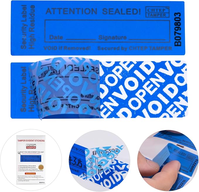 ChtepTamper 100 Pieces Total Transfer Tamper-Evident Stickers Security Labels Great for Goods Shipping,Exchange of Agency Files, Privacy Protection or More(Serial Number 0.8 * 2.4inches Blue)