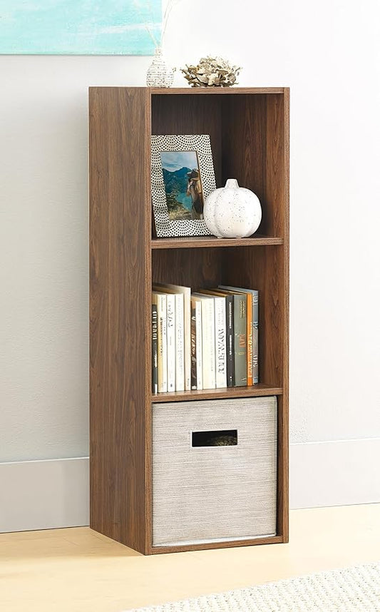 Whitmor 3 Cube Bookcase Storage Organizer, 3 Tier Stackable MDF Bookshelf, Open Storage Display Bookshelf, Storage Cabinet for Living Room, Bedroom, Home, Office, 12.2" L x 11.7" W x 35.6" H, Walnut