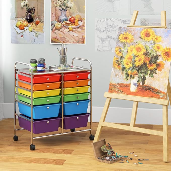 Giantex 12 Drawer Rolling Storage Cart Tools Scrapbook Paper Office School Organizer