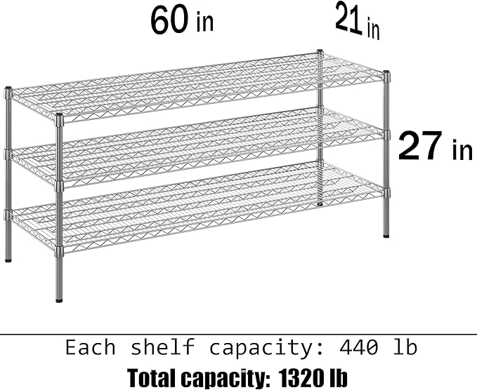 Regal Altair 21" Deep x 60" Wide x 27" Height Wire Shelving Kit | 3-Tier | NSF Commercial Storage Rack Unit