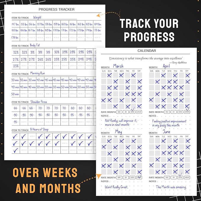 Nextnoid Hardcover Fitness & Food Journal - Nutrition & Workout Planner for Men & Women - A5 Sturdy Workout Log Book to Track Diet, Gym & Home Workouts - Navy Blue