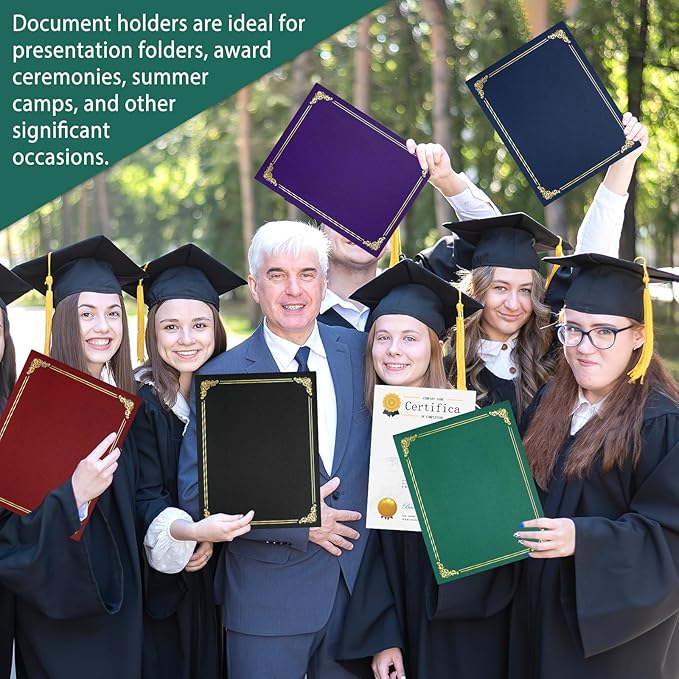 gisgfim 15Pcs Certificate Holders Diploma Covers Single Sided Gold Foil Border Award Certificate Covers for Letter Size 8.5x11 Certificates Cardstock Document Papers Storage Organizer (Green)