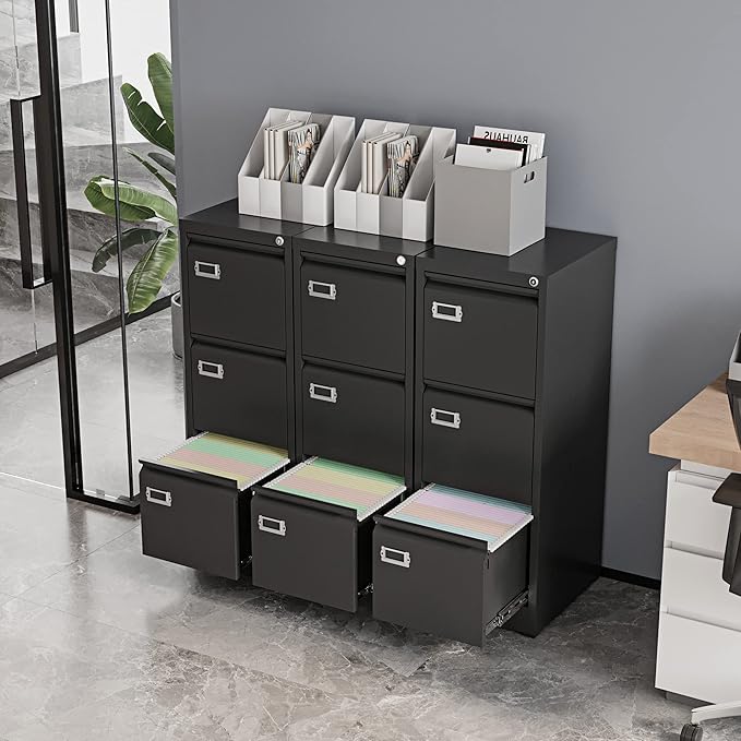 Fesbos Vertical File Cabinets - 3 Drawers 17.8" Deep Lockable Filing Cabinet - Metal Storage Cabinets for Home Office to Hanging Files Letter/Legal/F4/A4 Size