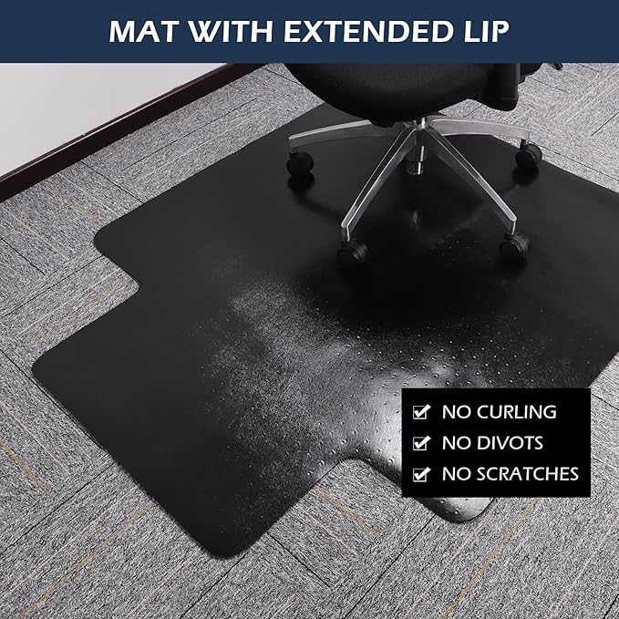 SALLOUS Office Chair Mat for Carpet, 45" x 53" Heavy Duty Chair Mat for Carpeted Floors,Non-Slip Floor Mat with Extended Lip, Floor Protector Computer Desk Mat for Home Office (Black, T-Shape)