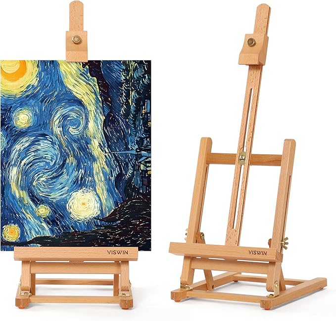 VISWIN 25" H-Frame Tabletop Easel for Painting, Adjustable Beech Wood Table Top Easel, Portable Art Easel for Adults, Artists, Beginners, Holds Canvas up to 15" – Natural