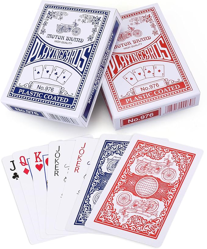 LotFancy Playing Cards, 2 Pack, Decks of Cards, Poker Size Standard Index, for Blackjack, Euchre, Canasta Card Game, Casino Grade Poker Cards, Blue and Red
