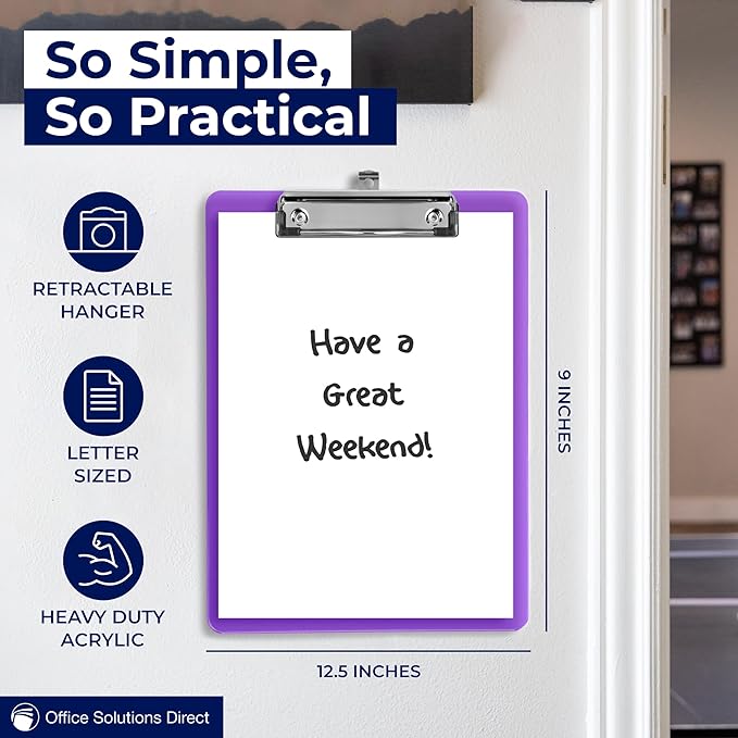 Plastic Clipboards with Low Profile Clip Set of 6-12.5 x 9 Inch Multi Color Plastic Clipboards Bulk - Clear Clip Boards Bulk Classroom Holds 100 Sheets, Acrylic Clipboard Clear 6 Pack