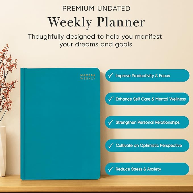 Mantra Planner 2026 Planner, Daily Journal & Gratitude Journal All-In-One with To Do List, Self Care Prompts & Habit Tracker - 7 x 10 - Teal