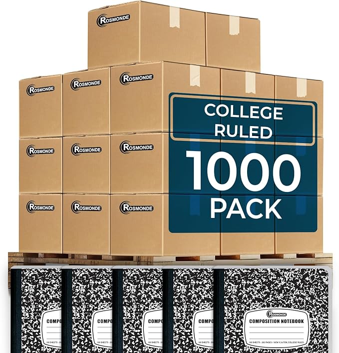 Rosmonde 1000 Pack (Pallet) Composition Notebooks Bulk, College Ruled, Pallet of Notebooks, 200 Pages (100 Sheets), 9-3/4 x 7-1/2, Bulk Notebooks for School, College & Office, 4-7 Days Transit