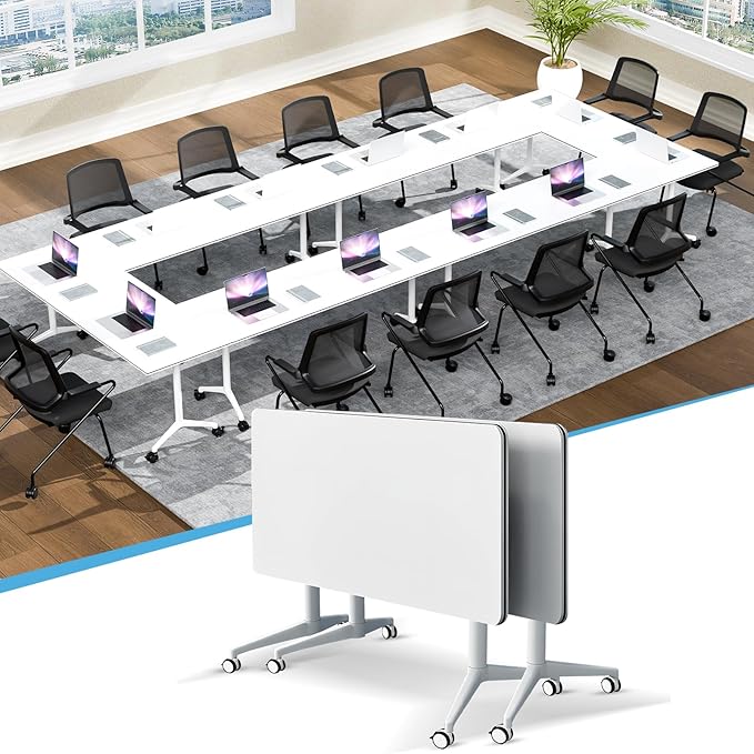 Conference Table,55.1''Folding Conference Room Table for 4-12 People,Mobile Flip Top MeetingTraining Table with Different Coulor and Styles for Offices, Classrooms,Meeting Room (2, 61''A)