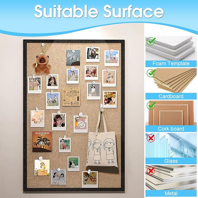 290 Pcs Push Pins, 6 Style Thumb Tacks Set for Wall Hanging,Cork Board, Bulletin Board, Decorative Steel Point Push Pins for Map, Photo, Craft, Office, Home - Clear