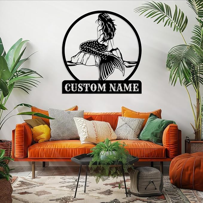 Custom Mermaid Metal Sign,Personalized Mermaid Name metal Signs,Mermaid Wall Decor,Beach Theme Decor, Girls Mermaid Room Decor,Metal Wall Decor (Style-3)