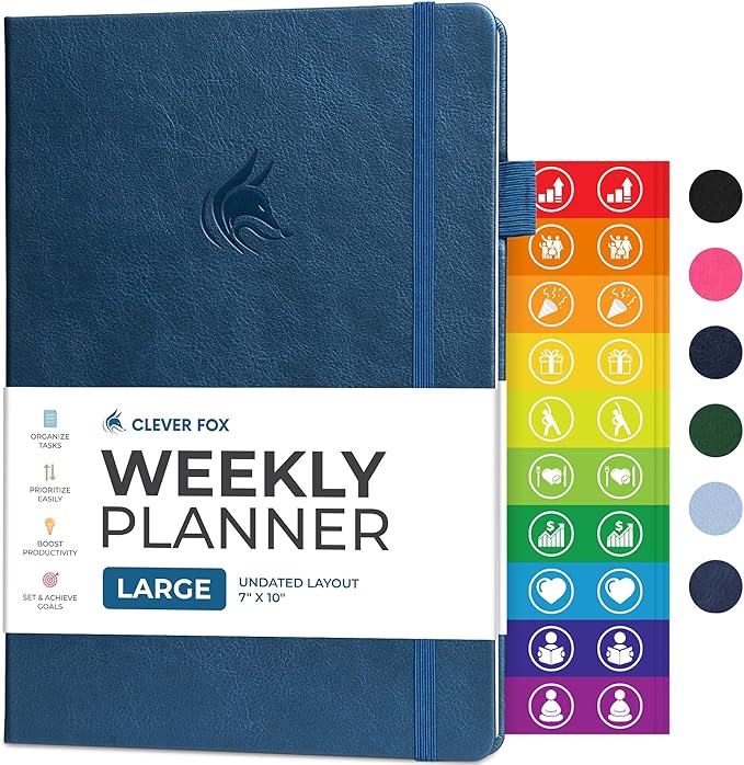 Clever Fox Planner Large – Undated Weekly & Monthly Planner for Productivity, Time Management & Goals – Organizer Journal – 7x10” (Dark Blue)