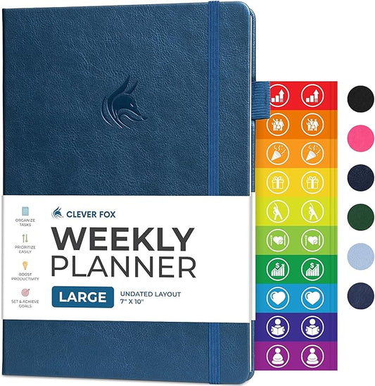 Clever Fox Planner Large – Undated Weekly & Monthly Planner for Productivity, Time Management & Goals – Organizer Journal – 7x10” (Mystic Blue)