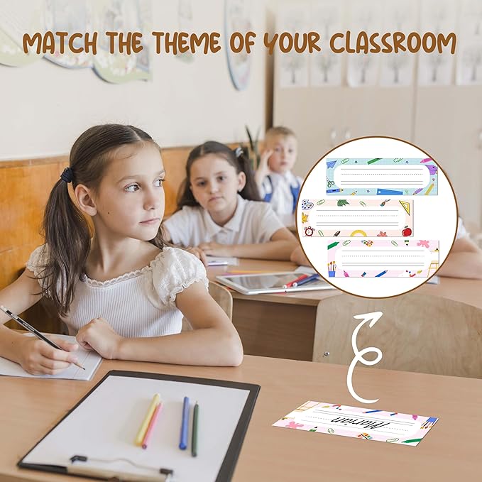 Name Tags for Classroom Cubbies, 30 Colorful Name Plates for Desks, Back to School Self Adhesive Name Tags Sticker for Teachers Elementary - A10