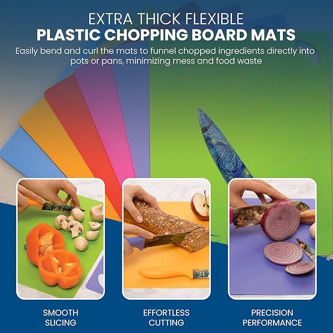 Chef's Vision Flexible Cutting Mats - Set of 6 Non-Slip, Color-Coded Kitchen Mats - 15' x 12' Flexible Cutting Boards for Safe, Easy Food Preparation