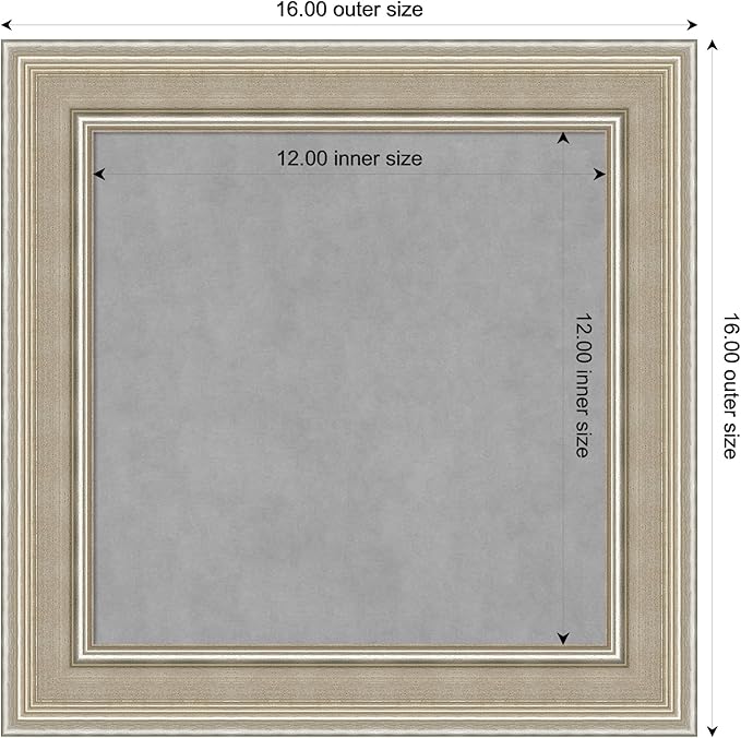 Amanti Art Silver Framed Magnetic Board 16x16 X-Small Vision Board for use with Magnets, 100% Metal Sheet to Display Items as Office Decor or for Home Organization in mudroom, Kitchen or Kids Room