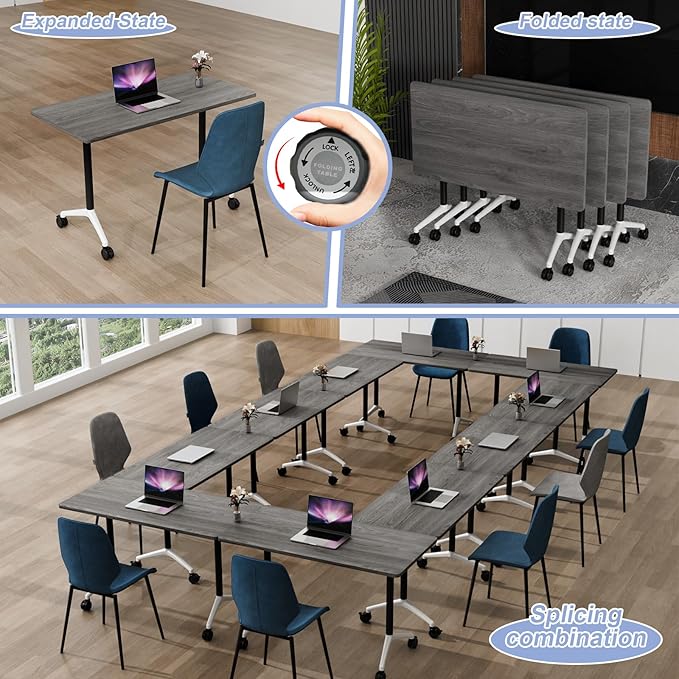 Conference Table Flip Top Mobile Conference Room Tables,Folding Conference Table with Wheels,Large Meeting Training Seminar Table Saving Space for Office Classroom(2C,47.2'')
