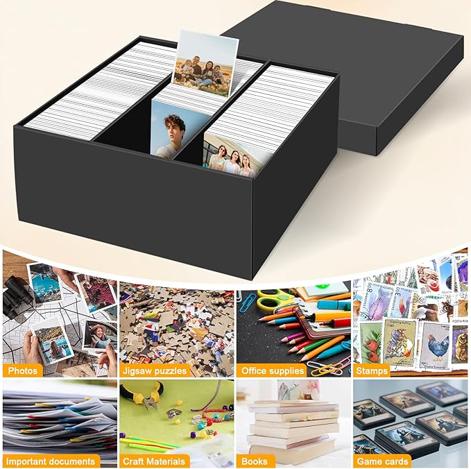 REAQUE 5 Pack Photo Storage Boxes for 4" x 6" Pictures, 3-Compartment Portable Photo Organizer Boxes with Lids, Craft Supply Container for Stickers, Scrapbooking, Stamps, Seeds, Memory Keepsakes