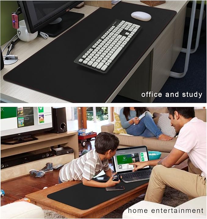 ZORESYN XL Large Mouse Pads (35.4"x15.8") - PU Leather Gaming Mousepad Desk Mat - Nonslip Base and Waterproof Desktop Keyboard Extended Mouse Mat (Black, X-Large)