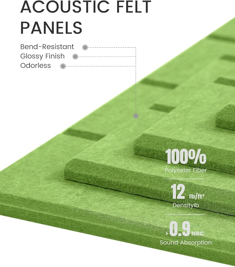Fluxynara Felt Bulletin Board Tiles Large 48" x 36" Cork Board Alternative-6 Pack with 40 Adhesive Tabs, Thick Slat Wall Panels for Office Decor, Push Pin Board Wall Organizer Alternative-Kelly Green