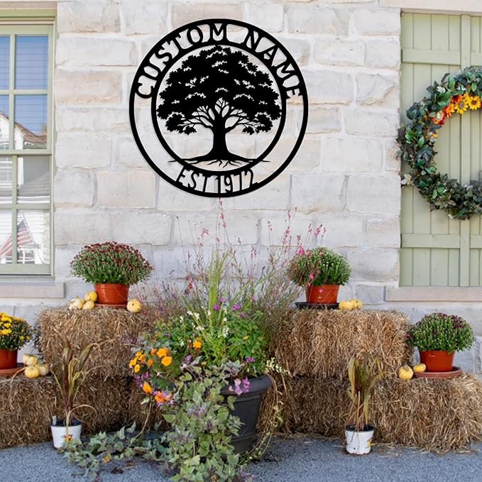 Custom oak Tree of Life, Oak Tree Family Monogram, Custom Metal Signs, Personalized Wall Art, Split Letter Monogram, Metal Wall Decor, Last Name Sign, Family Name Sign, Dad Gift