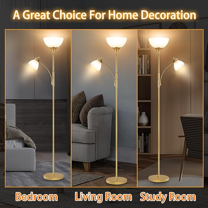 RISLG Floor Lamp, Standing lamp, Stepless Dimming Brightness, Included 9W and 5W LED Bulbs, Lamp for Living Room, Bedroom, Office, Reading