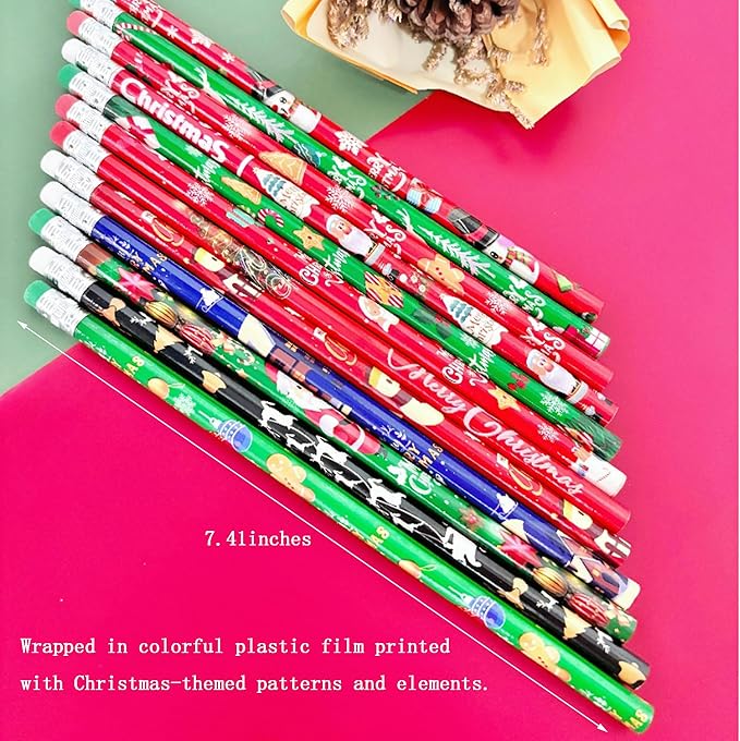 Jsehchya 72PCS Wooden cased Christmas Pencils for Kids with Erasers, Wood Pencils for School,Drawing,Gift (72PCS) (Christmas, 72)