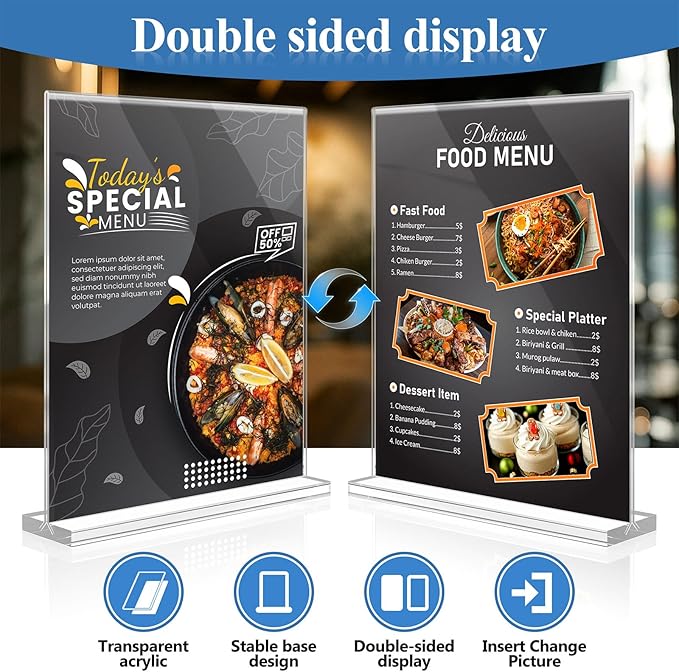 Eocnrhe Acrylic Sign Holder 8.5 x 11 12 Pack, Double-Sided Clear Sign Holder Plastic Stands for Display, Table Sign Stands, T Shape Flyer Holder