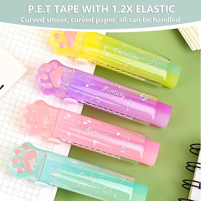 PANDENNER Retractable Pencil Eraser, Cute Erasers,Gradient Jelly Eraser,Suitable for School Home Office Supplies, 4Pcs (Eraser-ZHFL)