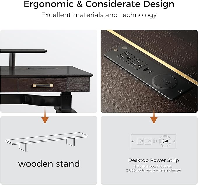 EUREKA ERGONOMIC Standing Desk, 63 inch Executive Desk w Drawers,Modern X-Shaped Leg Luxury Home Office Computer Desk w Monitor Stand,Smoked Oak