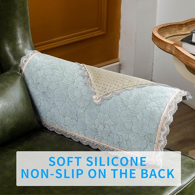 MINJIATEX Couch arm Covers,Non-Slip lace Sofa arm Covers Set of 2 Washable Sofa armrests Cover for Living Room Recliner Chair arm Cover Protectors for Leather armrest (FH-Grayish Blue)