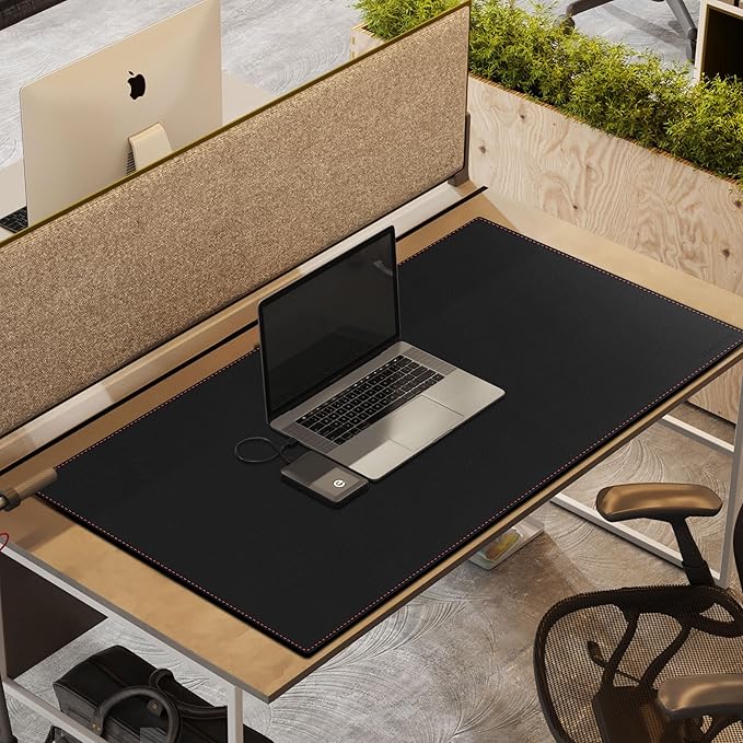ZORESYN Large Desk Pad (39.4" x 23.6") - Waterproof PU Leather Desk Mat with Non-Slip Base, Office Desk Protector for Keyboard, Mouse, and Writing, Durable Stitched Edges (Black)