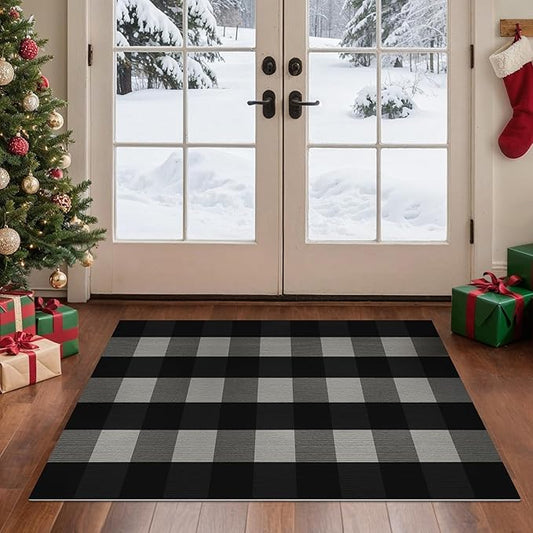 GENIMO Checkered Rug 3x5 Ft Black and White Outdoor Rug Buffalo Plaid Rugs Mat Fall Doormats Washable Rug for Front Porch Decor Indoor Entrance Patio Balcony Entryway