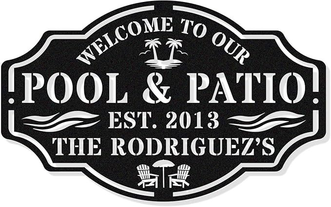 Personalized Name Metal Pool Sign,Patio Signs for Outside, Custom Pool Bar Sign, Backyard Oasis Sign,Patio Decor Outdoor,Pool Tropical Coastal Decor,Pool Decorations Outdoor