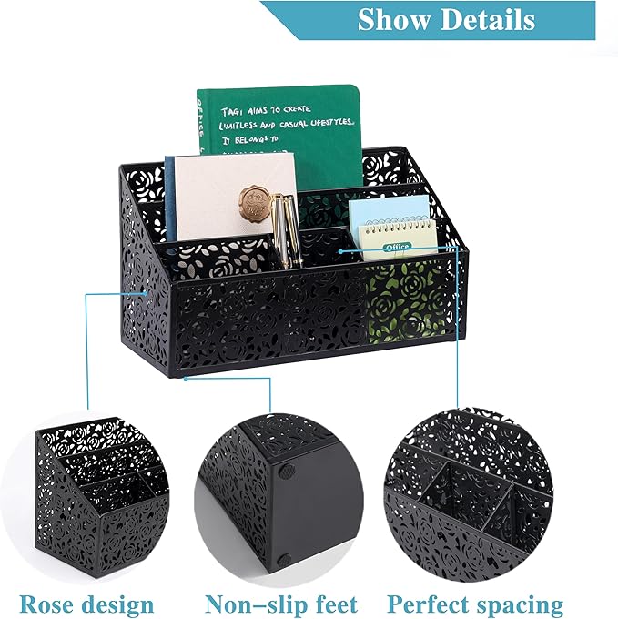 DINGTAI Mail Organizer Countertop, Modern Mail Holder Countertop, Desk Organizers and Accessories, Boho Desk Accessories, Bill Mail Papers Letters Organizer, Mail Sorters, Pencil holders(Black)