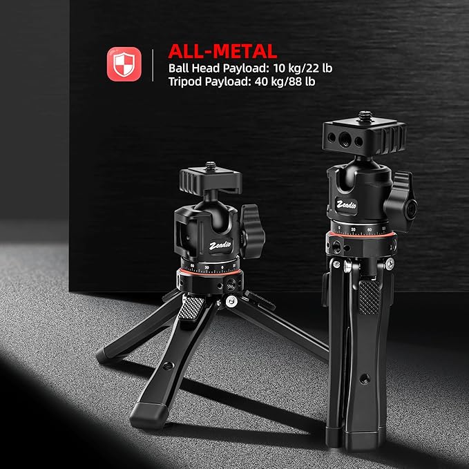Zeadio Heavy Metal Tripod Kit: 1/4" Screw Adapter Tripod Mount for Travel | Recording | Vlog & Camera | iPhone Vlogging Kit & Camera Stand with 360° Ball Head