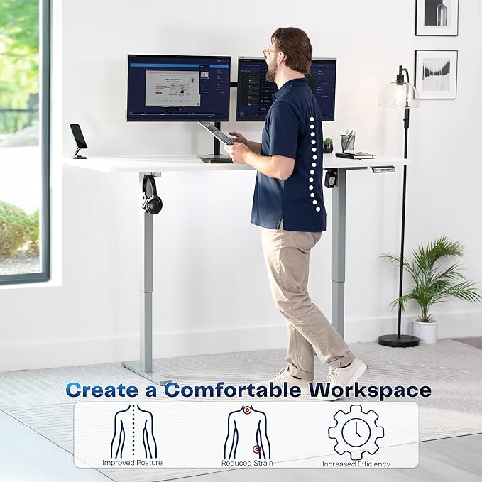 VIVO Electric 71 x 36 in Standing Desk, Memory Height Adjustment, 1B Series, Holds 220 lbs, White Top Gray Frame, DESK-KIT-1G7W-36