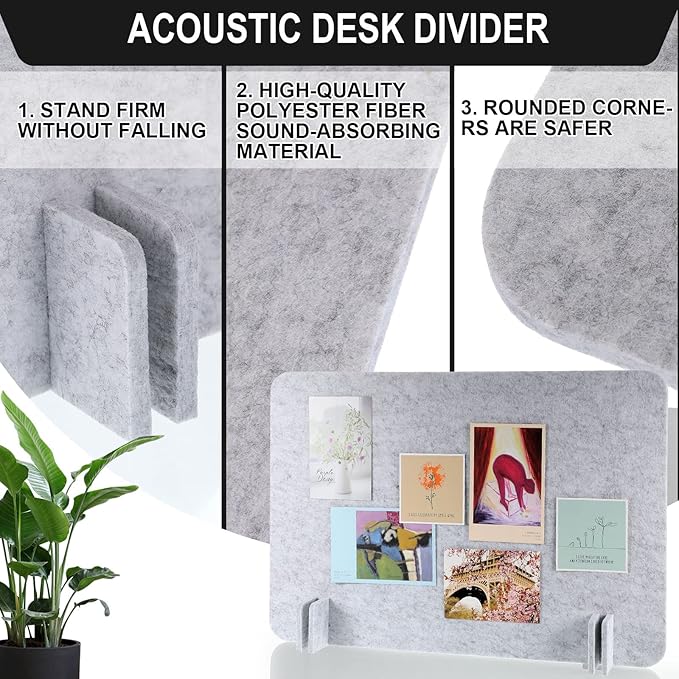 Fabbay 4 Pcs Acoustic Freestanding Desk Divider Desk Partition 16 x 24 Inch Table Freestanding Up Privacy Panel Visual Distraction and Noise Reducing for Office Furniture Classroom (Silver Gray)