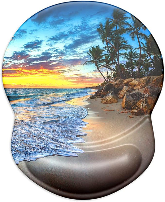 ITNRSIIET Ergonomic Mouse Pad with Gel Wrist Support Small Wrist Rest Smooth Surface Non-Slip PU Base Comfortable Office Supplies Pain Relief, 8.7 x 7.2 inches, Beach