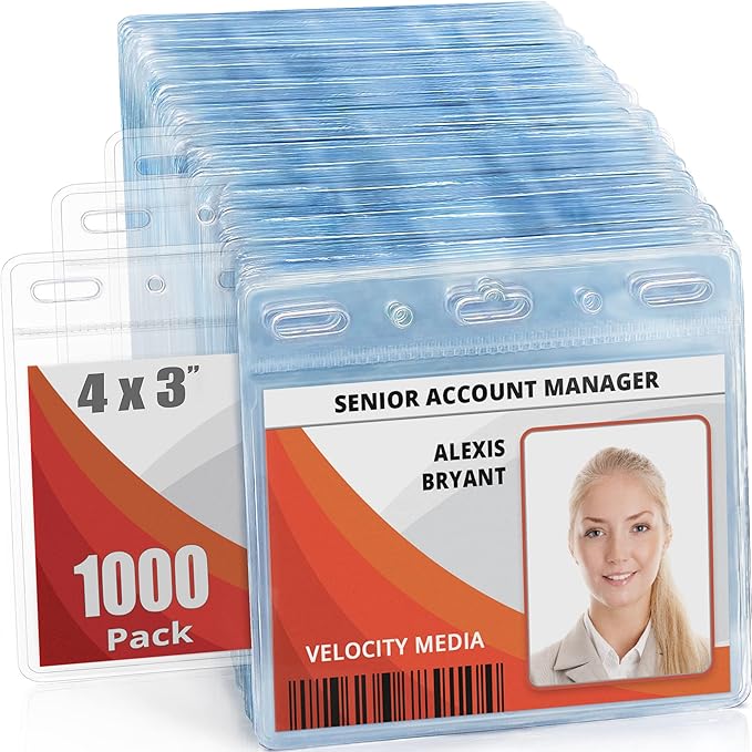 Mifflin-USA Card Protector (4x3 Inch, Clear, Bulk 1000 Pack) Quick Load Horizontal No Zipper Name ID Badge Holder