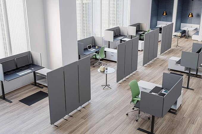 Stand Up Desk Store ReFocus Freestanding Noise Reducing Acoustic Room Wall Divider Office Partition (Cool Grey, 72" x 66", Zippered 3-Pack)