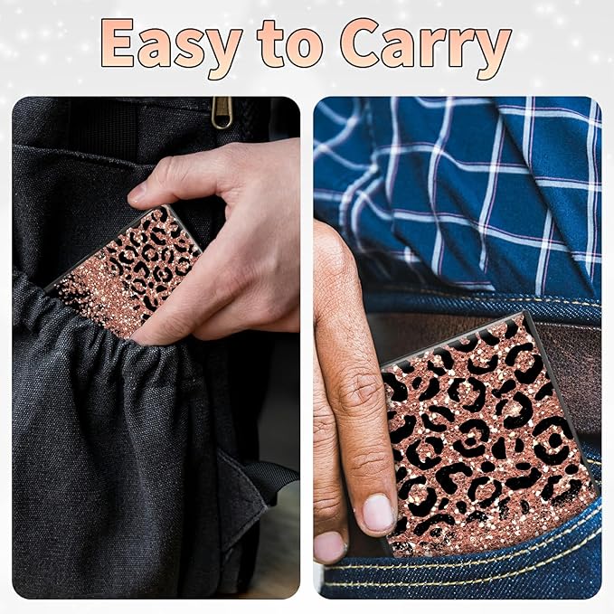 BWEGRHE Slim Credit Card Holder, Leopard Glitter RFID Blocking Metal Wallet for Men & Women, Aluminum Minimalist Hard Case Pocket-Sized Business Cards Organizer (Fits Up to 10 Cards)