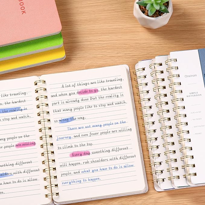 Spiral Notebook-5.75" x 8.125" College Ruled Journal with Inner Pockets and 160 Pages,PU Leather Cover Business Journal, Twin-Wire Binding Notebook Perfect for Office & Home School Supplies 3 pack Pink/NavyBlue/Black