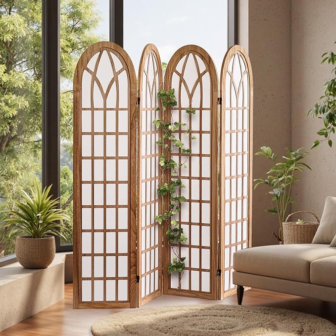 Asnefeli 4 Panel Japanese Room Divider, Shoji Style Partition Divider, Fully Assembled Wooden Privacy Screen for Home Office Bedroom Apartment Decoration, Natual