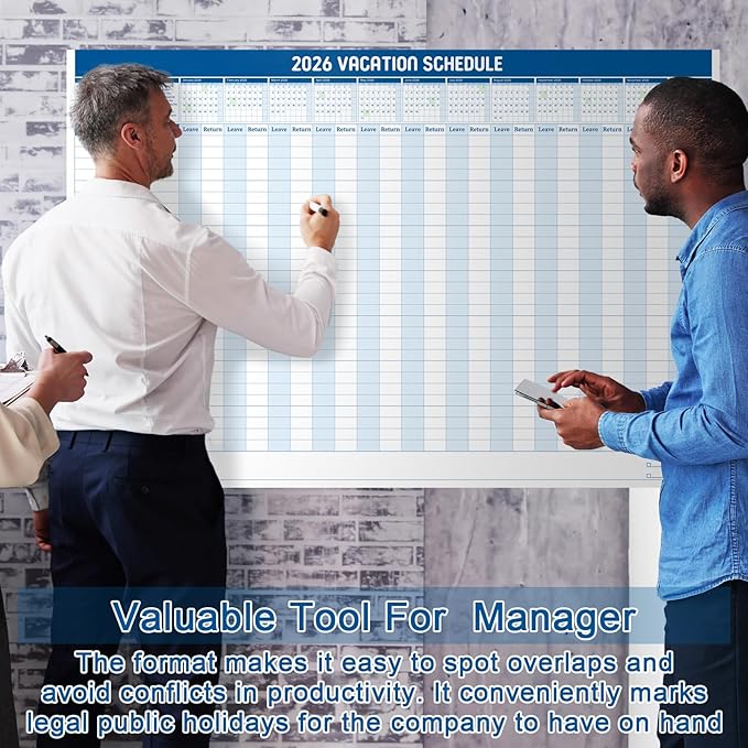 Lincia Large Magnetic 2026 Full Yearly Vacation Board Schedule Dry Erase Wall Planner Calendar Reusable Project Office Whiteboard 24" x 36" Vacation Calendar for Management, Planning, Organizing