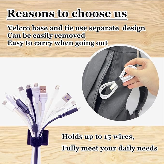 Ulinca Cable Management Under Desk,Up to 15 Cord,Enhanced Wire Holder. Cord Organizer,Reusable Cord Holder Organizer for Cable Hider Clips Under Table, 20 Pair+1 roll of Velcro Ties (Black, 20 Pair)