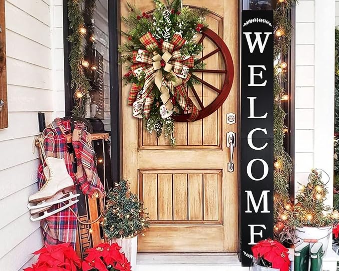 Tall Outdoor Welcome Sign - 6ft Black Rustic Modern Farmhouse Decor for Front Door & Porch