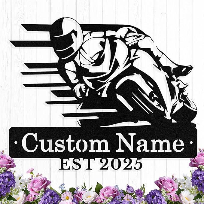 Personalized Motorcycle Metal Sign Custom Biker Name Sign Dirt Bike Wall Decor Motorcycle Home Decor Motorbikes Sign Garage Decor Gifts for Men Husband Rider